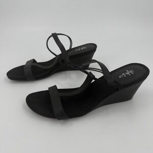 Style&co. Mulan Wedge T-Strap Sandals Womens US 9.5M Black Synthetic Slip On